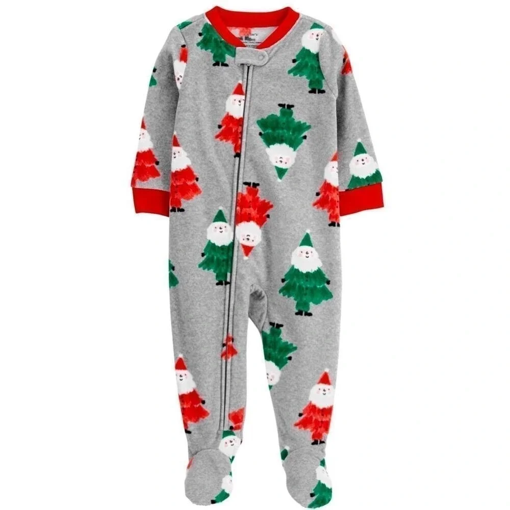 Carters Toddler Christmas Sleeper Pajamas 2T Footie Santa Tree Gray NWT Matching